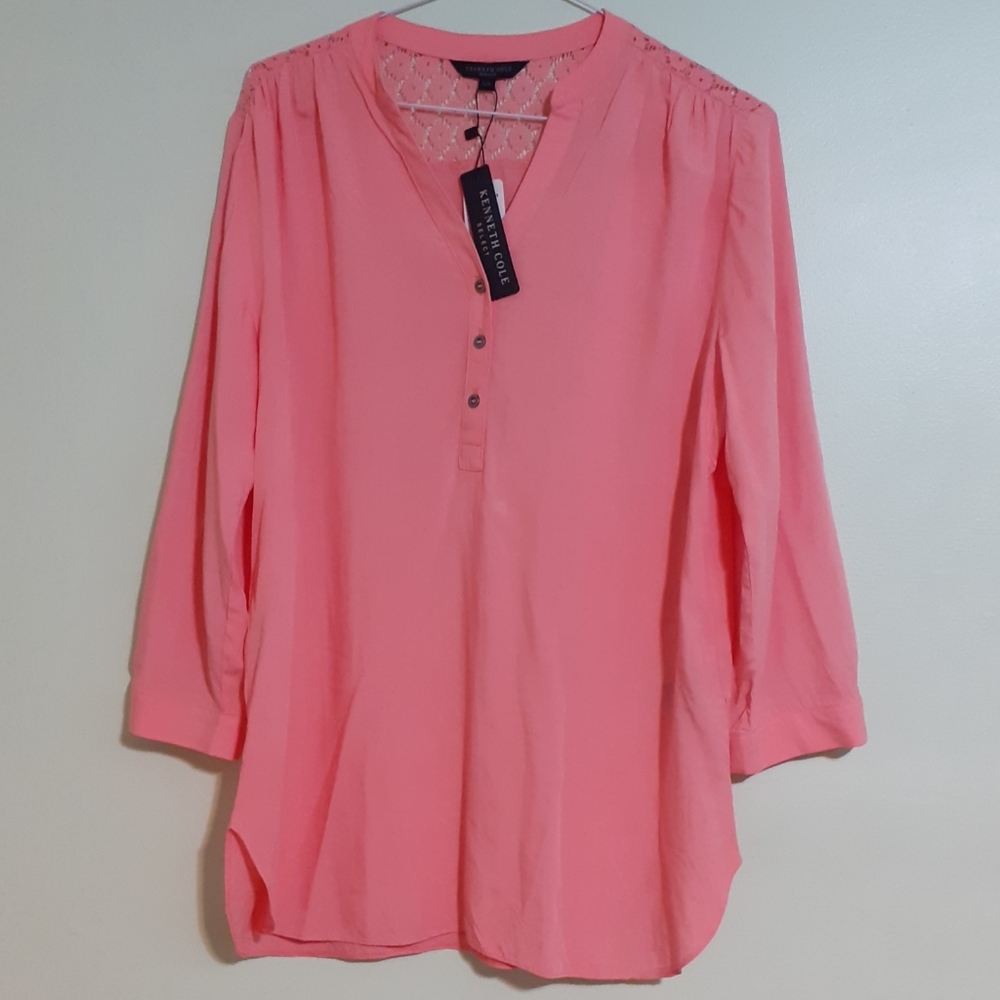 BRAND NEW Crochet Popover Roll-up Sleeve Tunic Blouse S with measurements